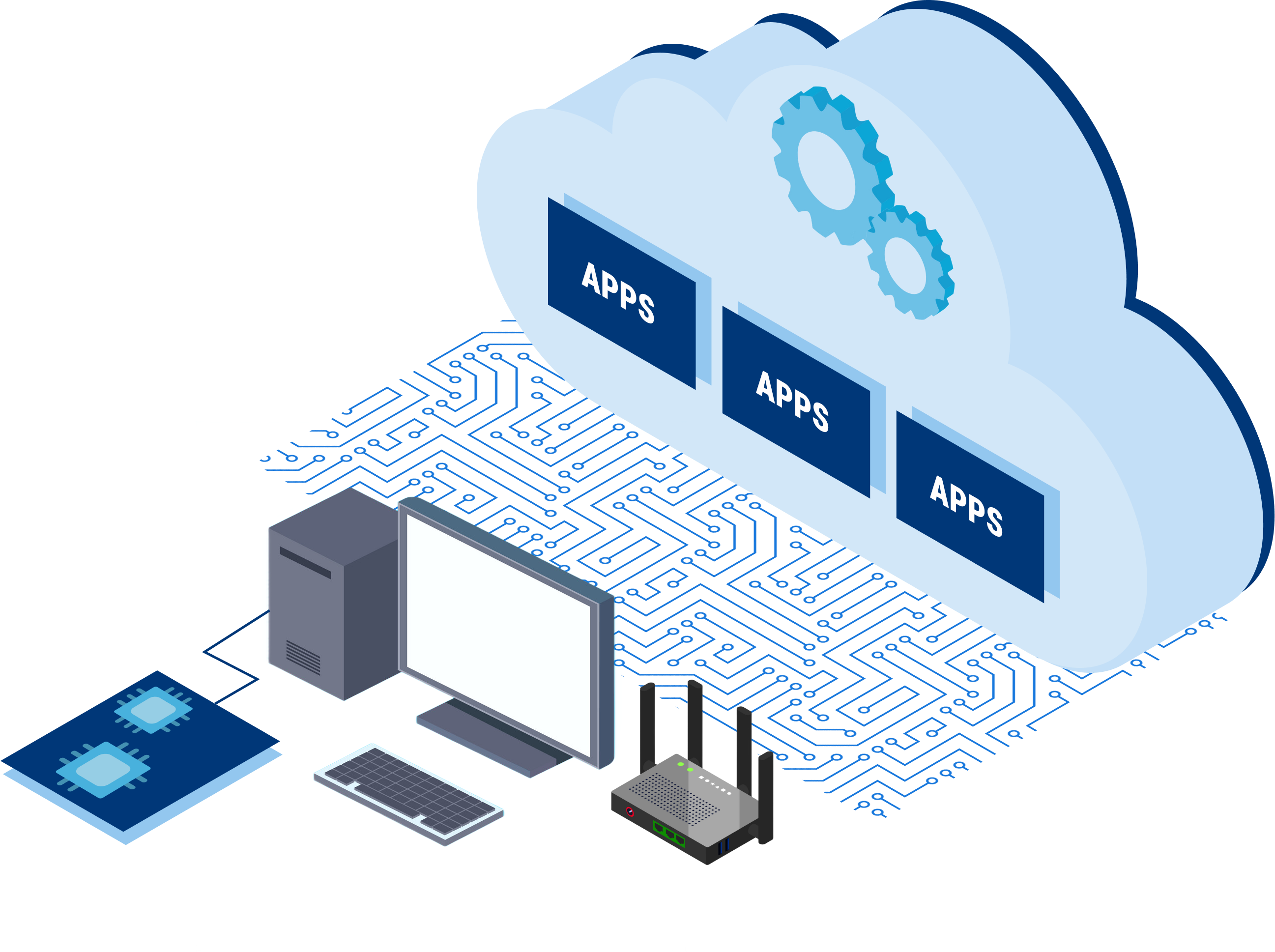 Isometric illustration of cloud based SDR deployment